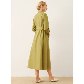 Solid Long Sleeve Button Front Lapel Shirt Dress