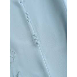 Women Floral Embroidered Crew Neck Casual Short Sleeve Dress