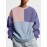 Mens Color Block Patchwork Crew Neck Loose Pullover Sweatshirts
