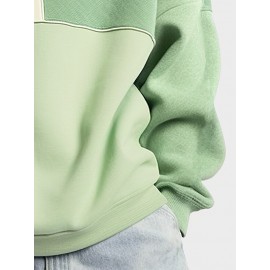 Mens Color Block Patchwork Crew Neck Loose Pullover Sweatshirts