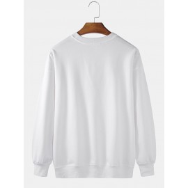 Mens Smile Cat Print Crew Neck Casual Pullover Sweatshirts