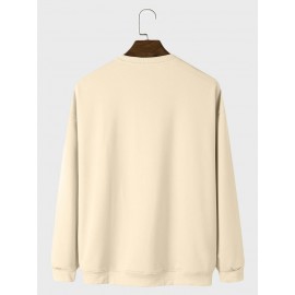 Mens Cartoon Astronaut Planet Print Crew Neck Pullover Sweatshirts