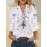 Floral Plant Print Half Button Texture Roll Up Sleeve Shirt