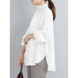 Women Solid Shirred Detail Casual Raglan Sleeve Blouse