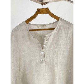 Women Solid Quarter Button High-LowÂ Hem Cotton Blouse