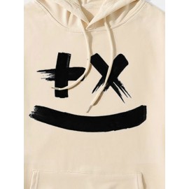 Mens Brush Smile Face Print Kangaroo Pocket Drawstring Hoodies