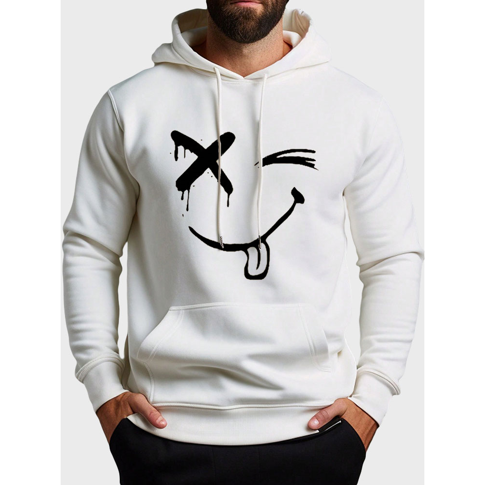 Mens Smile Face Graphic Kangaroo Pocket Casual Drawstring Hoodies